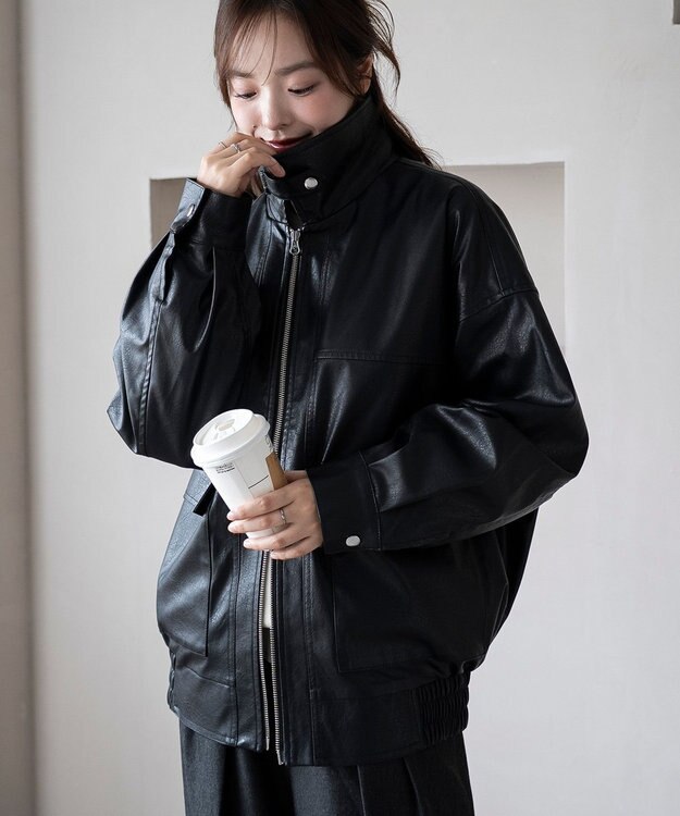 WEGO 2WAYファー襟PUジャケット ブラック