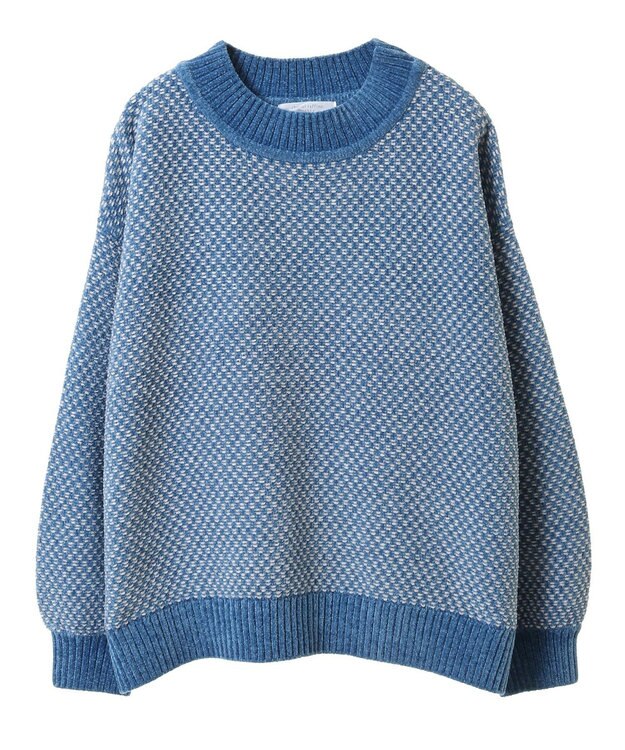 Green Parks ベロアモールモックネックニットプルオーバー Blue