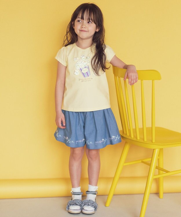 ANY KIDS 刺繍 キュロット デニムブルー×ロゴ