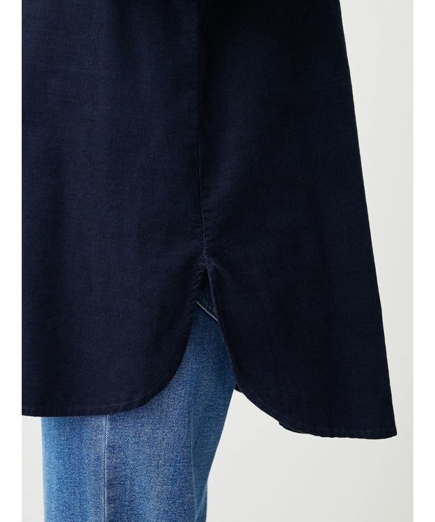 Green Parks 柔らかい細コールシャツ Navy