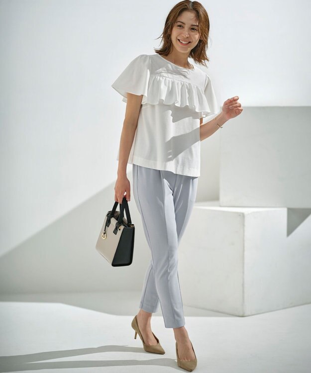 組曲 ツイルジャジー フリルカットソー アイボリー系