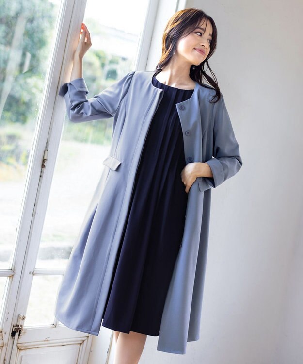 Tiaclasse 【洗える】スタイルアップも叶うピンタックワンピース ネイビー