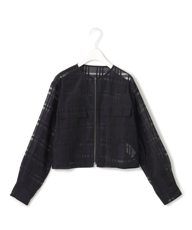 ICB 【洗える】シアードビーチェックブルゾン ブラック系チェック