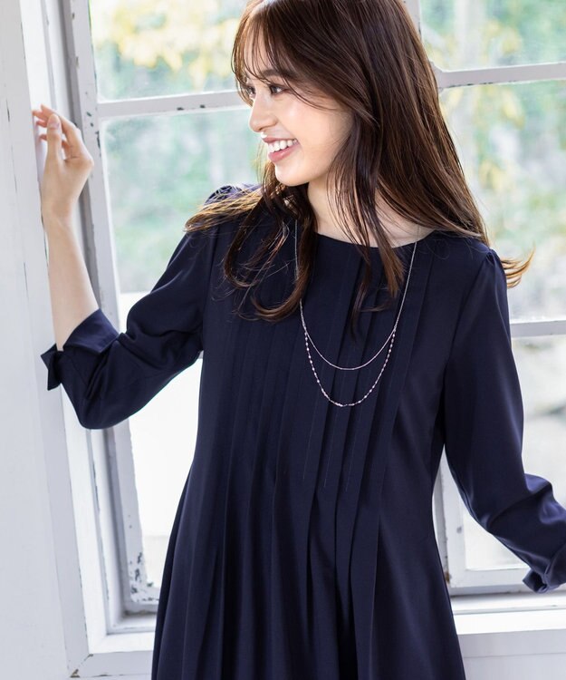 Tiaclasse 【洗える】スタイルアップも叶うピンタックワンピース ネイビー