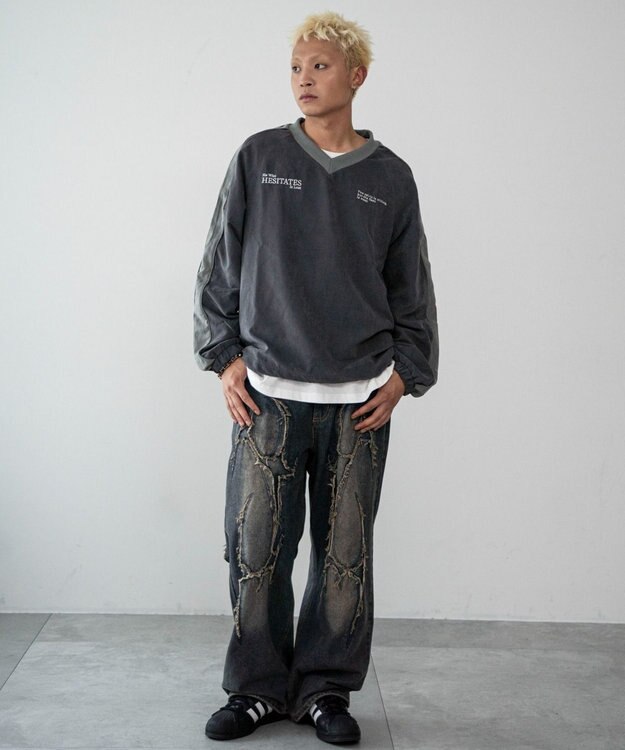 WEGO ミリタリーVネックラインプルオーバー ダークグレー