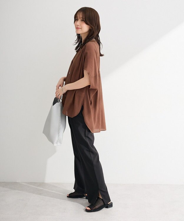 Green Parks フレンチスリーブリブドッキングシャツ Brown