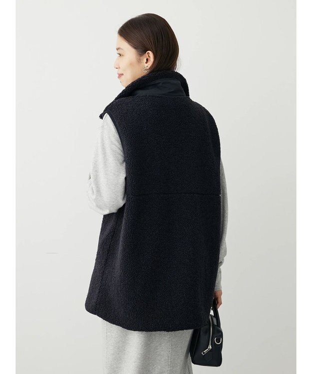 Green Parks ボアミドル丈ベスト Black