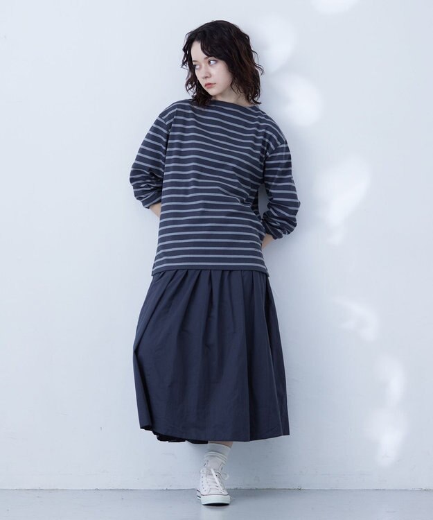 J.PRESS YORK STREET 【UNISEX】インディゴボーダーロングTシャツ グレー系1