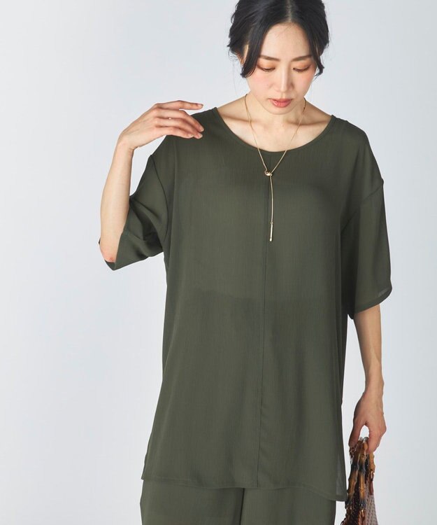 OP／FILA 【Ocean Pacific】シアーオーバーサイズTシャツ カーキ
