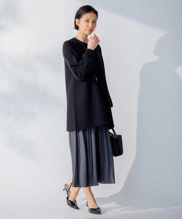 自由区 【洗える】レーヨンポリエステルスムース チュニック丈ニット ネイビー系