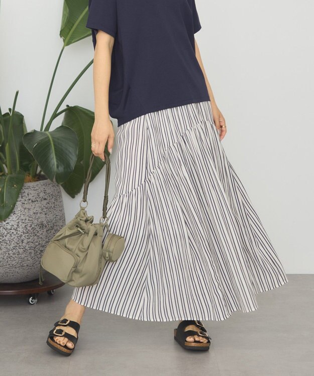 AMERICAN HOLIC 楊柳ギャザーボリュームフレアスカート Stripe