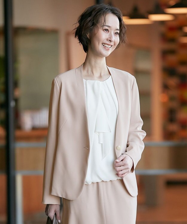 自由区 【XSサイズ～/洗える】ダブルフェイススーティング ノーカラージャケット ピンク系