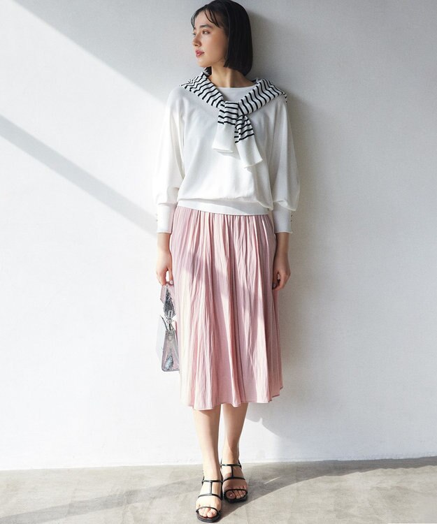 組曲 L 【WEB限定】ギャザーライトデシン スカート ピンク系