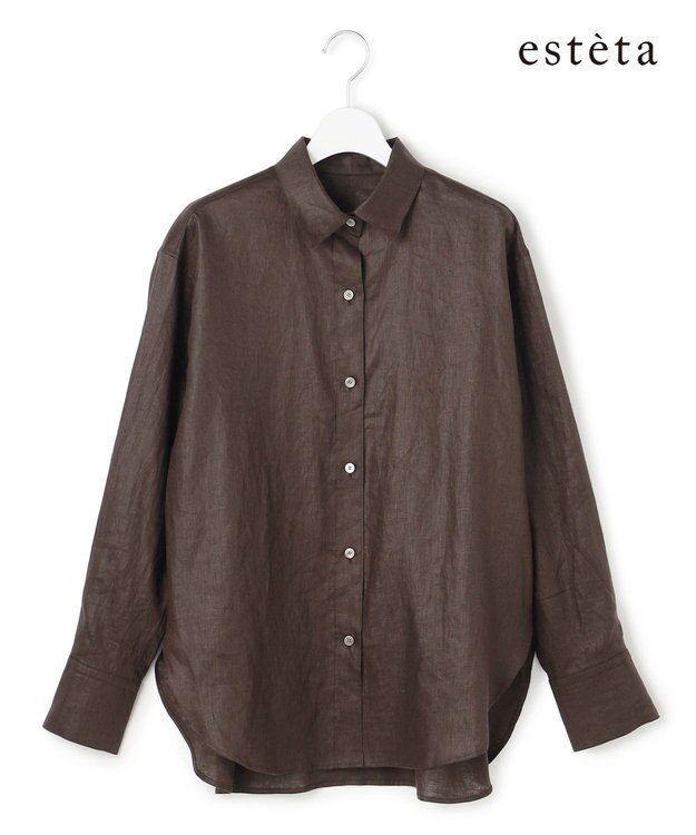 23区 【エステータ】チンツリネン オーバーサイズ シャツ ダークブラウン系