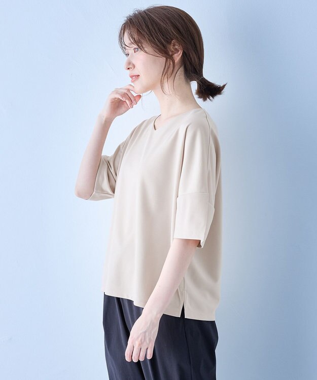 ANY ドライポンチVネックプルオーバー ベージュ