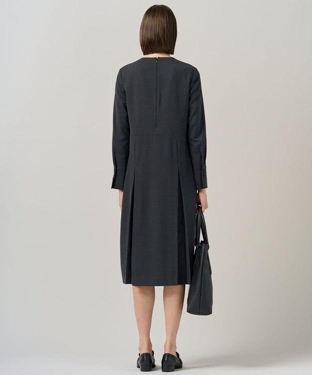 ICB 【UVカット・洗える】ウール2WAYストレッチ 長袖ワンピース チャコール