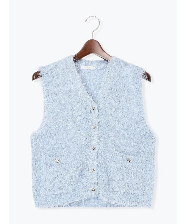 Te chichi 金釦ポケットシャギーニットベスト ブルー