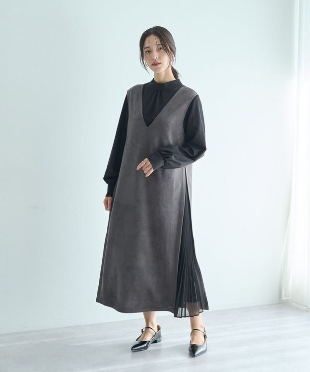YECCA VECCA 【2点SET】ブラウスセットプリーツMIXジャンスカ Charcoal Gray