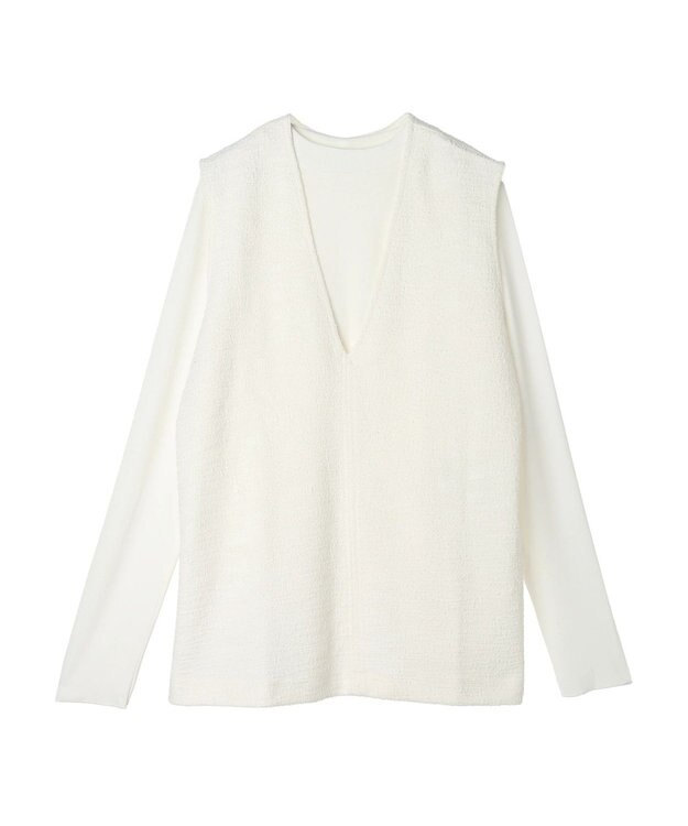 Green Parks ＳＥＴ２点　カットツイードベスト＋プルオーバー Ecru