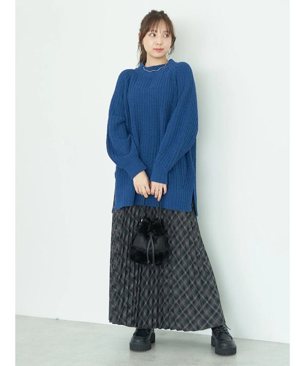 earth music&ecology マットモール片畦チュニック Dark Blue