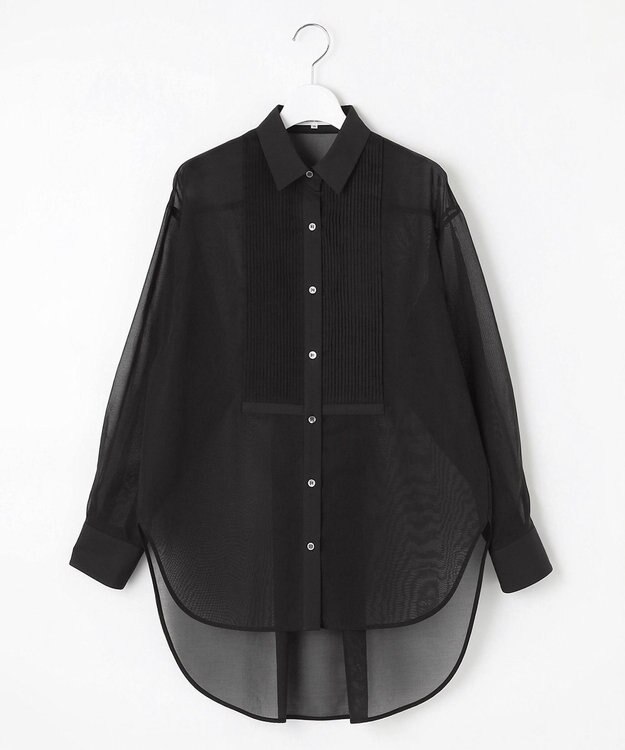 23区 L 【GOLD LABEL】コットンオーガンジー ピンタックブザム シャツ ブラック系