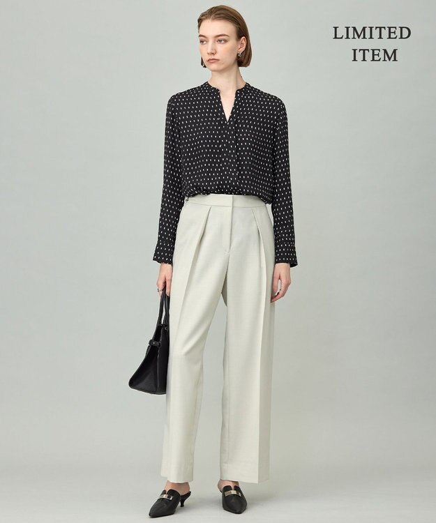 ICB L 【新色追加・WEB限定】BackSatinAmunzen キーネックブラウス ブラックドット系