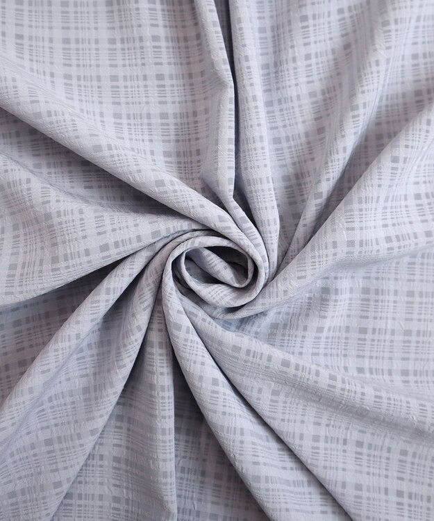 Tiaclasse L 【洗える】シアーチェックリボン袖チュニックブラウス グレー