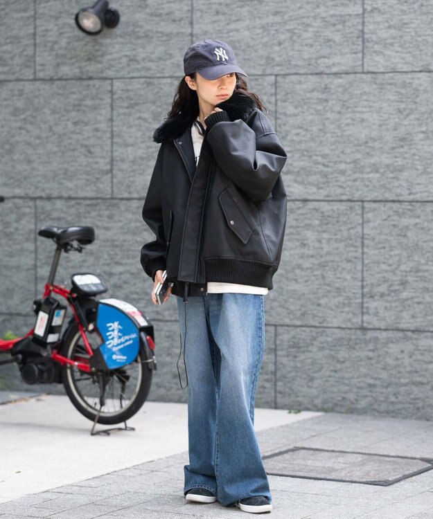 WEGO 【ユニセックス着用ITEM/MLサイズ展開】PU2WAYフライトブルゾン ブラック