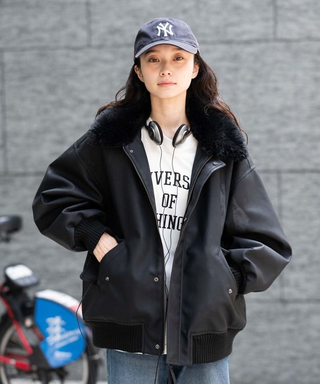 WEGO 【ユニセックス着用ITEM/MLサイズ展開】PU2WAYフライトブルゾン ブラック