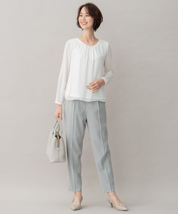 自由区 【XSサイズ～/洗える】ダブルフェイススーティング テーパードパンツ セージ