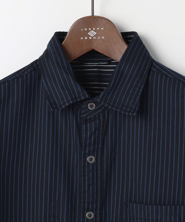 JOSEPH ABBOUD 【2WAY・リバーシブル・七分袖】リバーシブルストライプ シャツ ネイビー系1
