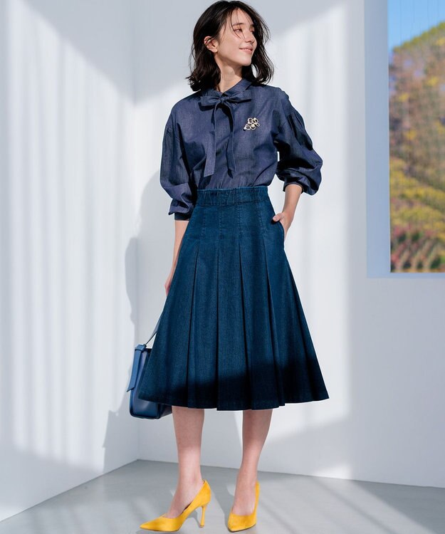 組曲 ライトデニム プリーツスカート ネイビー系