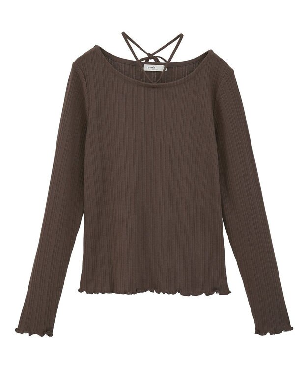 earth music&ecology チェーンリブホルターネックプルオーバー Brown