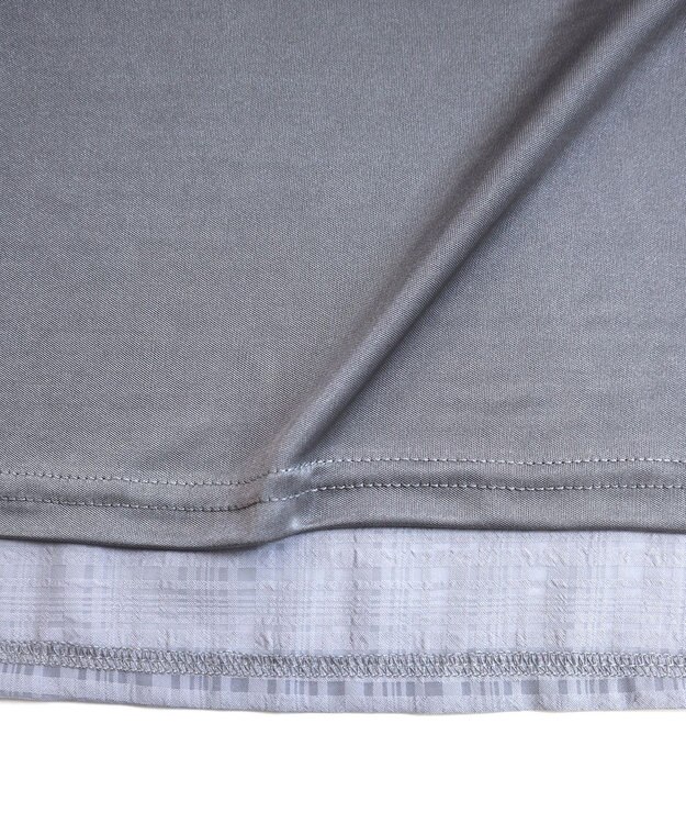 Tiaclasse L 【洗える】シアーチェックリボン袖チュニックブラウス グレー