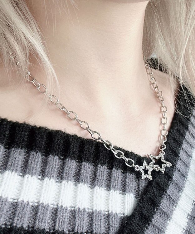 WEGO Lラインストーンダブルモチーフネックレス 柄2