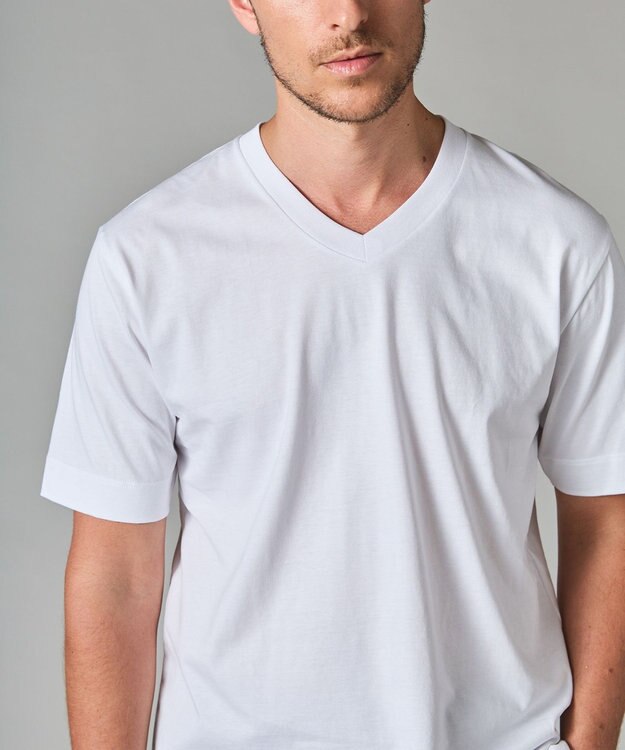 GOTAIRIKU ビジネスインナー/下着兼用【パックT】5.6oz 綿100％ スムース光沢加工 Tシャツ（Vネック/2枚セット） ホワイト系