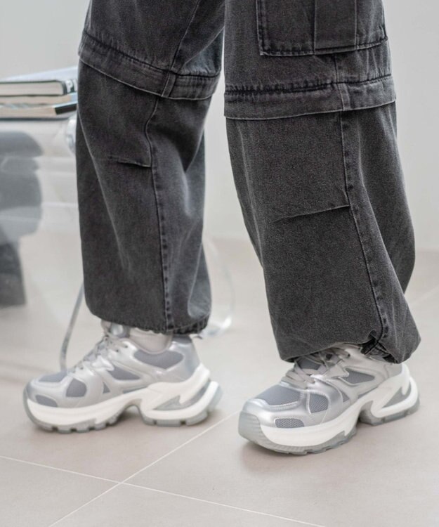 WEGO PUメッシュヒールダッドスニーカー シルバー