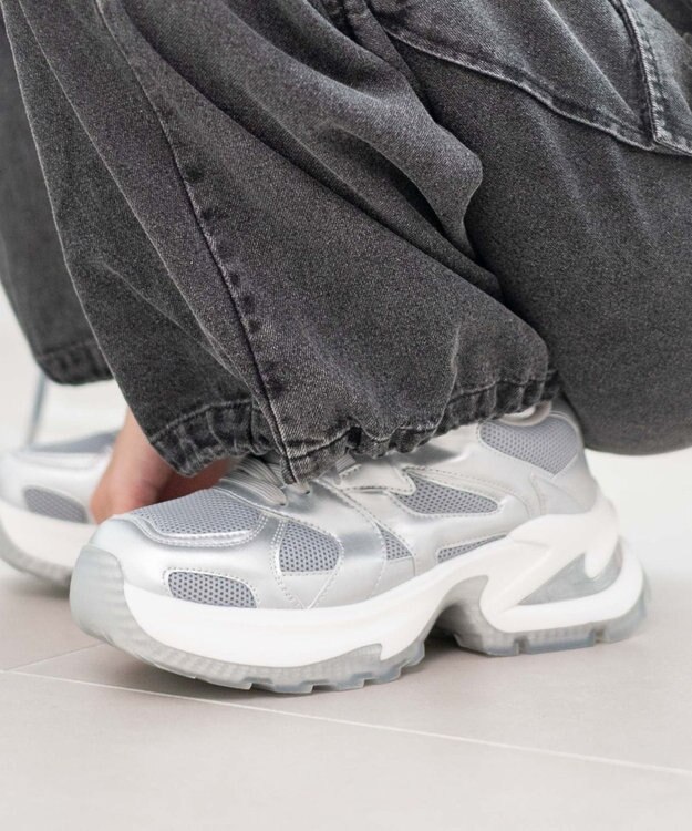 WEGO PUメッシュヒールダッドスニーカー シルバー