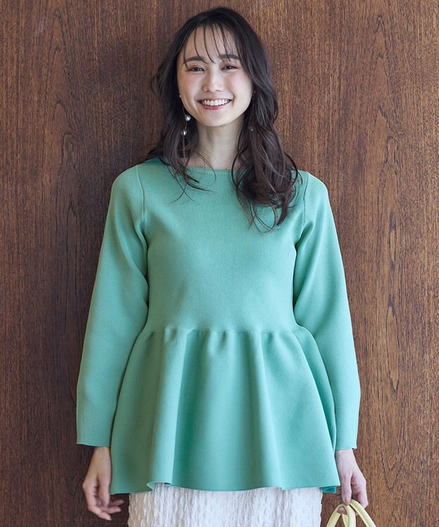 ANY SIS 【洗える】スポンディッシュペプラム ニット グリーン