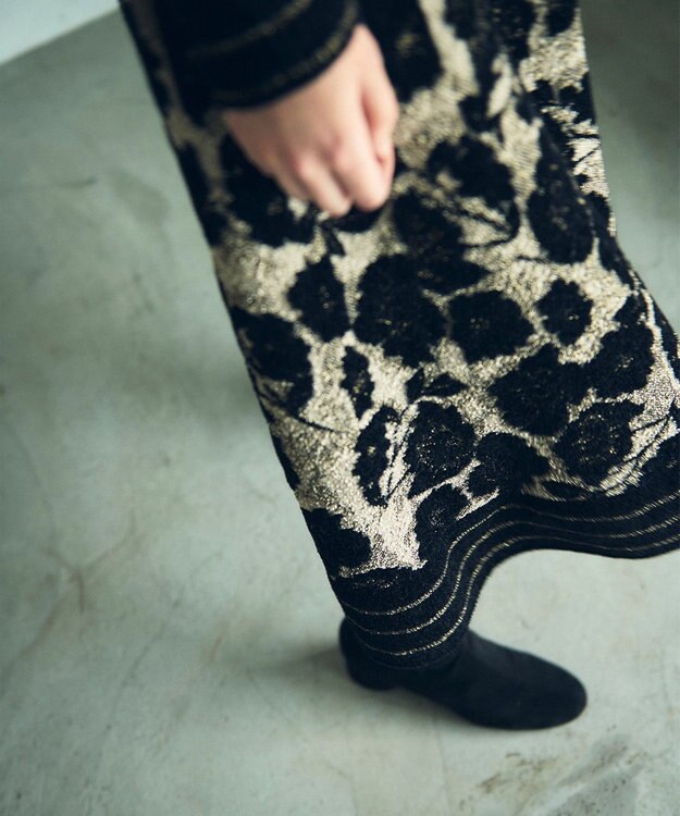 GRACE CONTINENTAL フローラルラメニットスカート ブラック