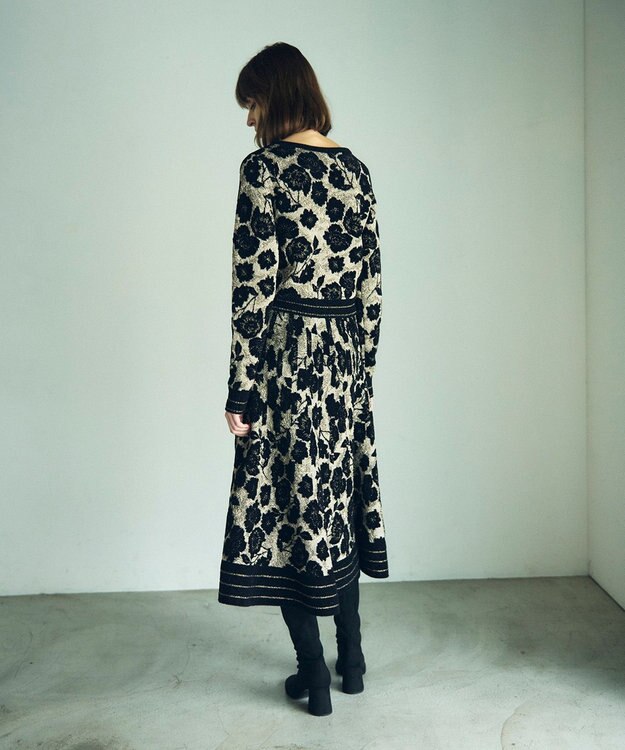 GRACE CONTINENTAL フローラルラメニットスカート ブラック