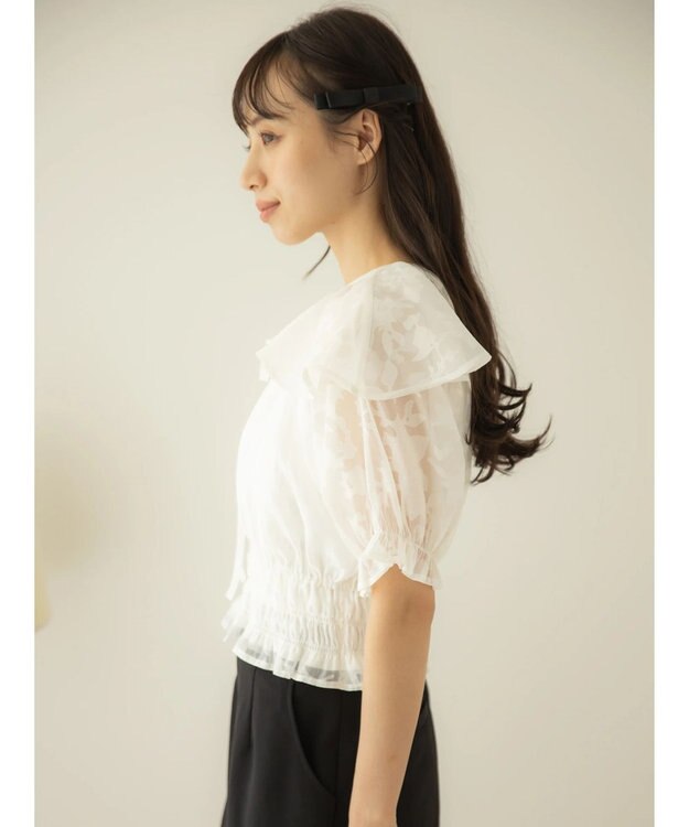 earth music&ecology 衿付きフラワーブラウス Off White