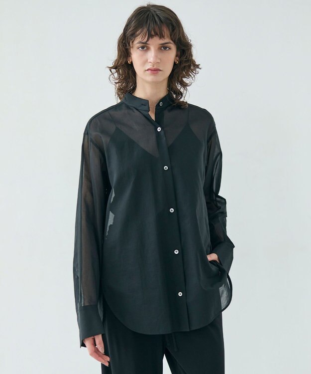 BEIGE， 【洗える】PLUMERIA / コットンシアーバックボウタイブラウス Black