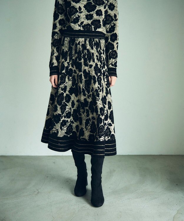 GRACE CONTINENTAL フローラルラメニットスカート ブラック