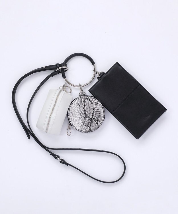 ICB 【人気のためさらに新色追加・全5色展開】 3ピースチャームバッグ ブラック×パイソン