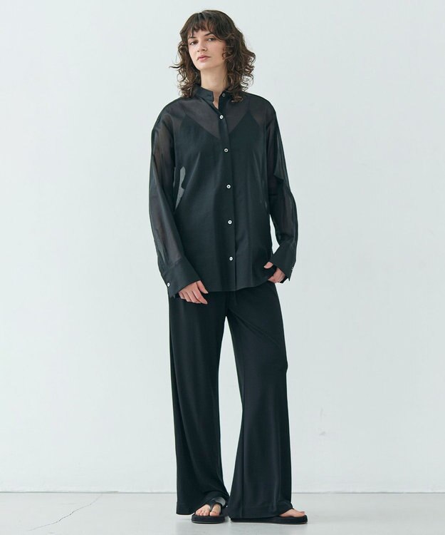 BEIGE， 【洗える】PLUMERIA / コットンシアーバックボウタイブラウス Black