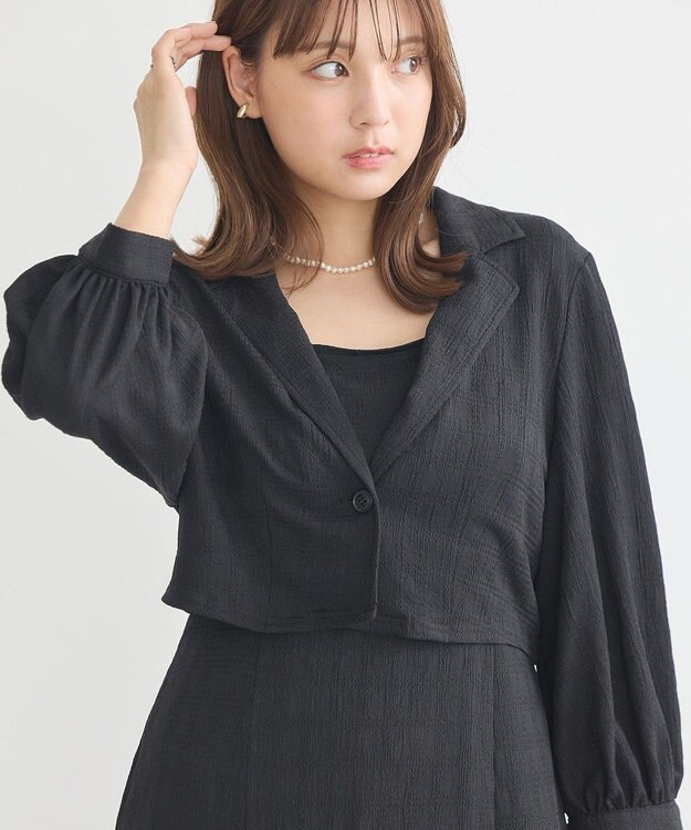 earth music&ecology ＳＥＴ２点ジャカードシャツ＋キャミドレ Black