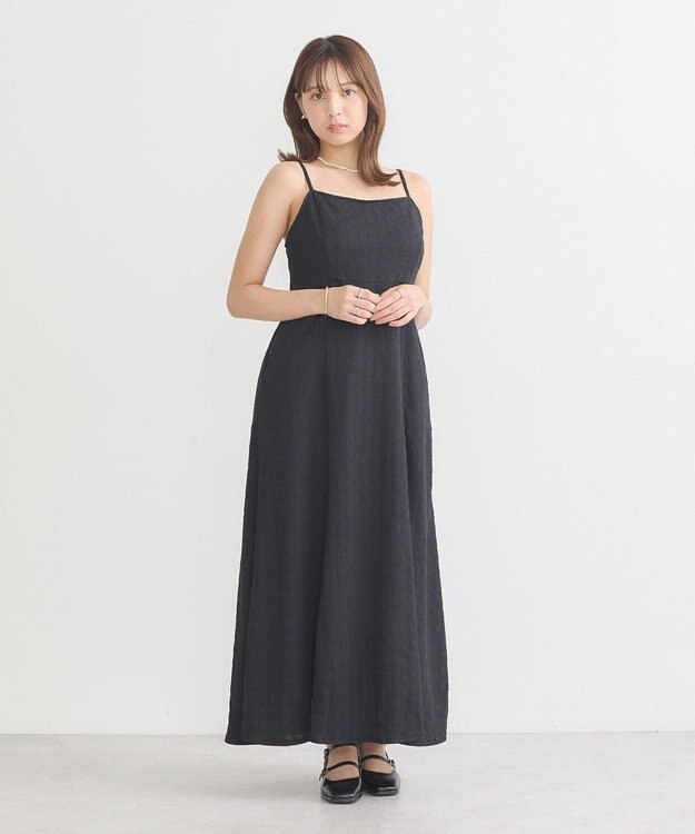 earth music&ecology ＳＥＴ２点ジャカードシャツ＋キャミドレ Black