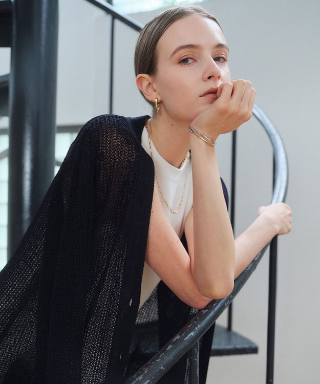 BEIGE， OPTICAL / ペーパーヤーンシアーロングカーディガン Navy