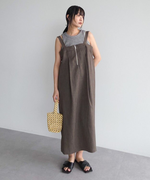 Green Parks マルチＷＡＹフロントｚｉｐサロペットスカート Brown